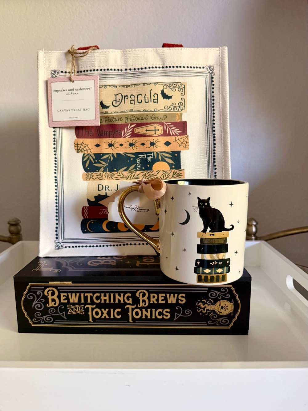Cupcakes & Cashmere Halloween Book Tote and Cute Black Cat Mug